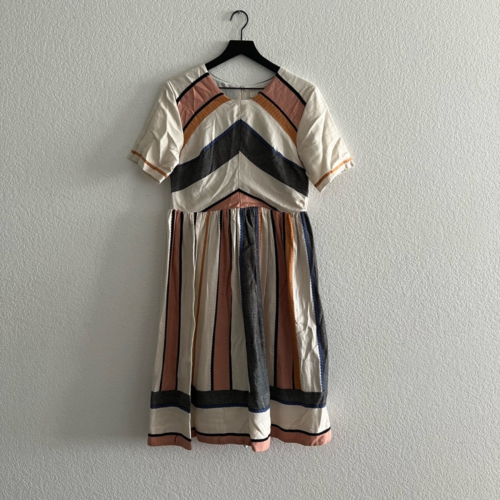Cream and Black Asymmetrical Sundress with Raglan Sleeves